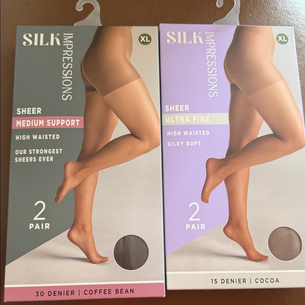 Impressions Sheer Ultra Fine Pantyhose - Cocoa/Coffee Bean 4 pair total